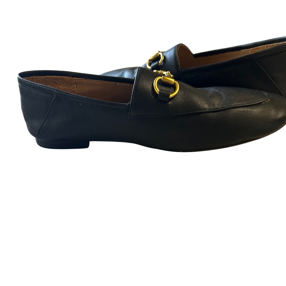 Quince Black Leather Horsebit Loafers Women's Slip On Flats Gold Hardware Size 7 - Picture 7 of 9